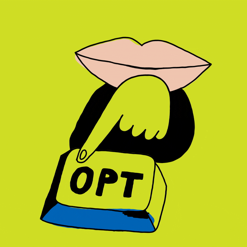A colorful, whimsical illustration of a person pointing at a button that reads “Opt.” This image represents the glaring issue of employee dissatisfaction. When employee satisfaction is at a low, they opt out.